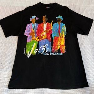 New Orleans Jazz musicians black short sleeve t-shirt. Size large